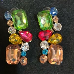 Multicolor Statement Dangle Earrings Rhinestone Crystal Jewel Bright Glam 2"